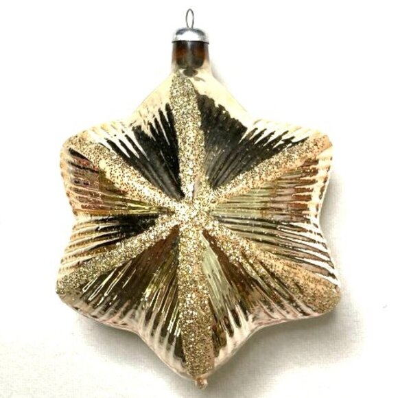 Vintage Glass Star Ornaments Lot of 2 Pinkish Red & Gold Christmas Tree Decor - Picture 5 of 5